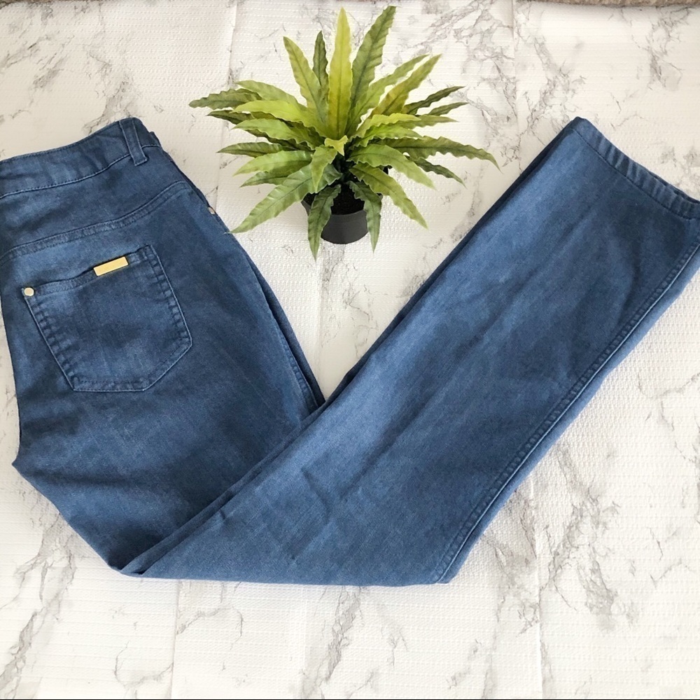 IMAN Denim Pants Three Pocket Pant Gold Logo Studs and Button Size S - Picture 2 of 11